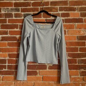 Madewell Blue Ribbed Square-Neck Long-Sleeve Tee (L) (NWT)